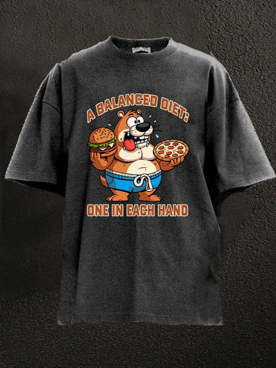 A balanced diet one in each hand Washed Gym Shirt